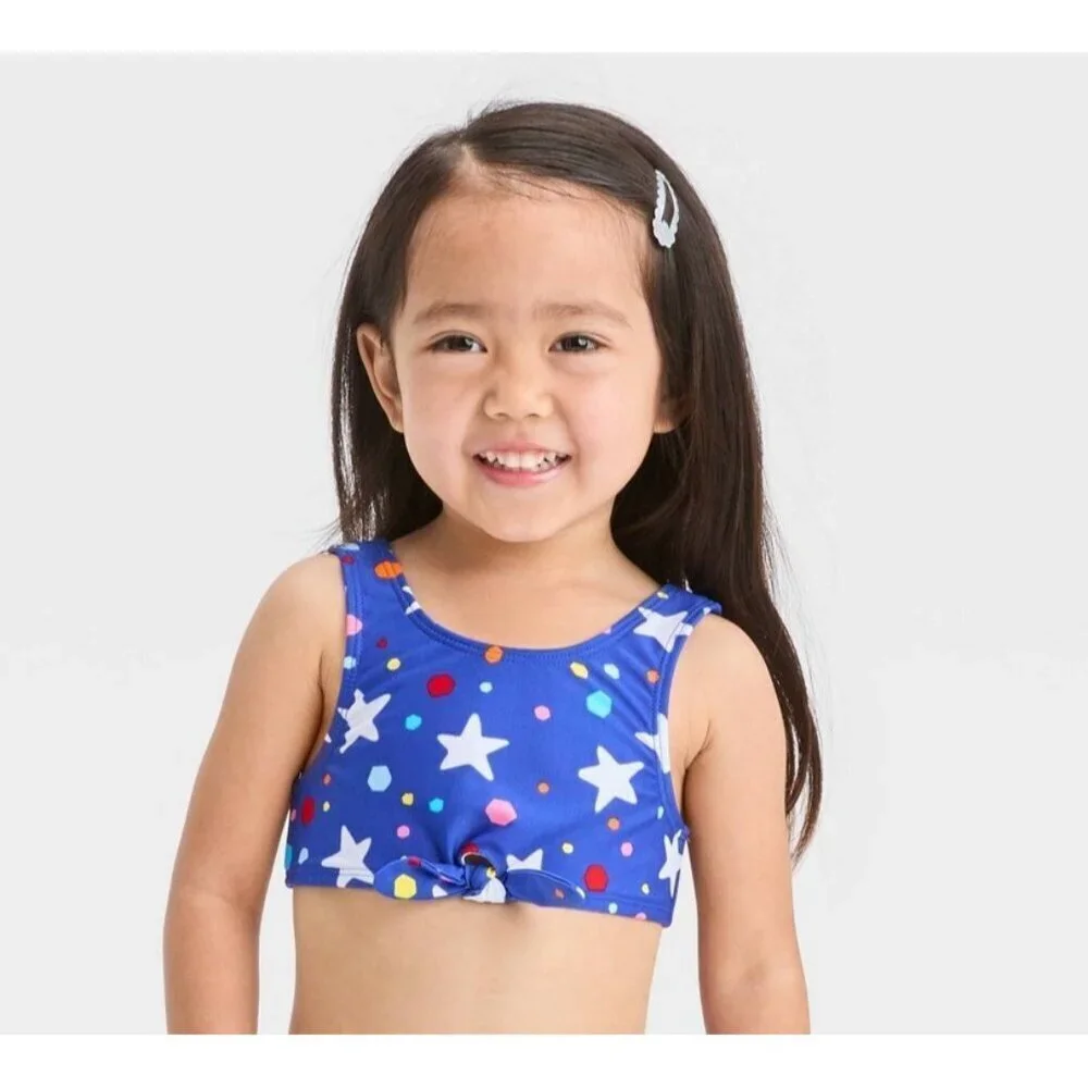 Cat & Jack Toddler Girls Size 12 Months Star Print Bralette Bikini Top Blue 2269